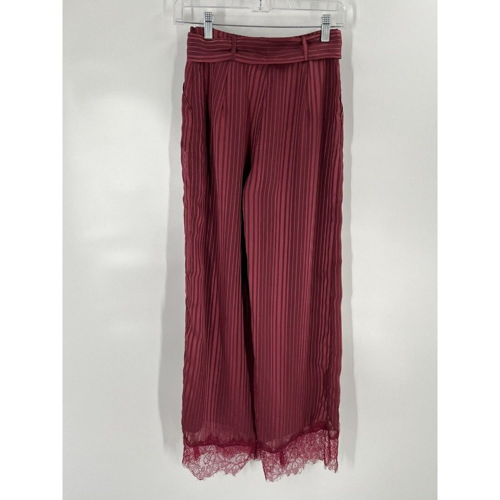Tularosa Wide Leg Striped Lace Details Belt Sz XS High Rise - Picture 6 of 9